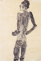 Desnudo masculino de espalda de pie